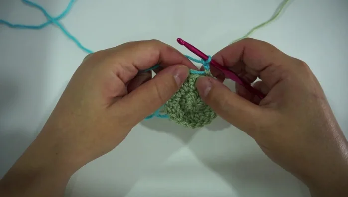 Round three: Chain two, two double crochet in the first stitch, one double crochet in the next stitch. Alternate two, one, two, one until the end of the round. Join.