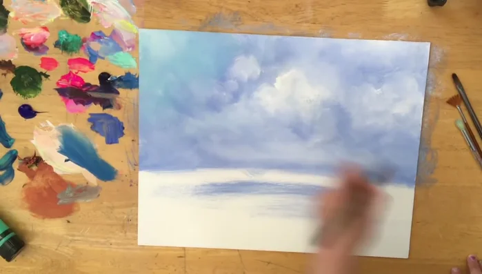 Add hints of sky blue to the clouds and horizon.