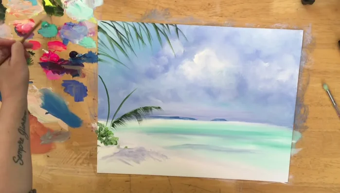 Use a fan brush with the same color combination to create smaller leaves.