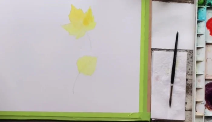 Apply masking fluid to preserve fine details like veins (use a stiff synthetic rigger, and apply sparingly).