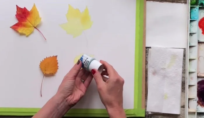Apply masking fluid to preserve fine details like veins (use a stiff synthetic rigger, and apply sparingly).