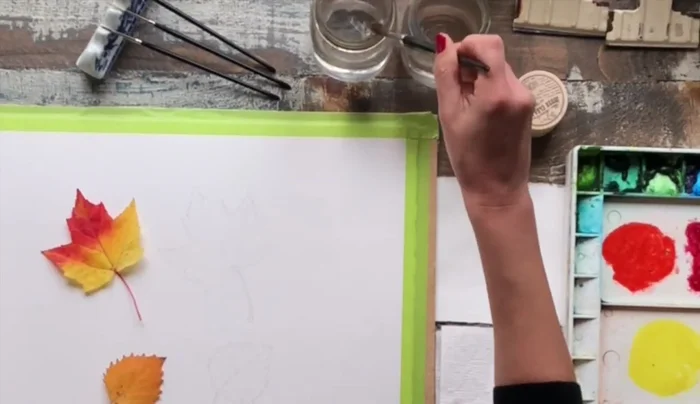 Pre-wet the leaf area on watercolor paper with a large round brush.