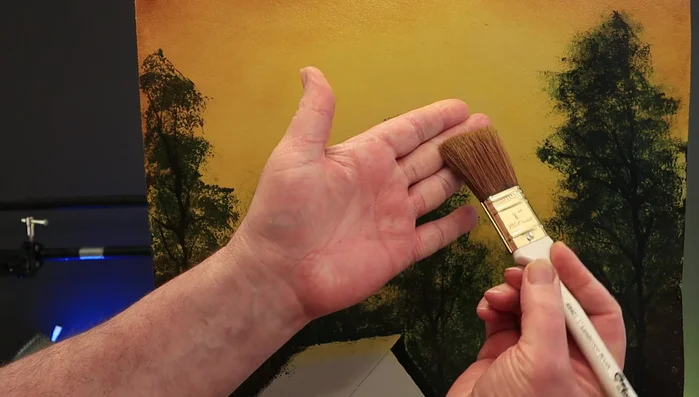Highlighting trees with a 1-inch Bob Ross brush: