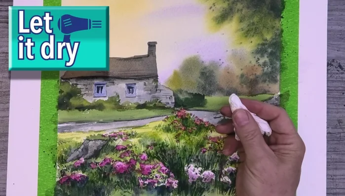 Adding Pastel Details (yellow-green pastel pencil, soft chalk pastels)