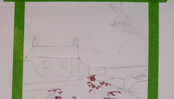 Painting Distant Trees (wet-on-wet with yellowy green mix, adding warmth with Burnt Sienna)