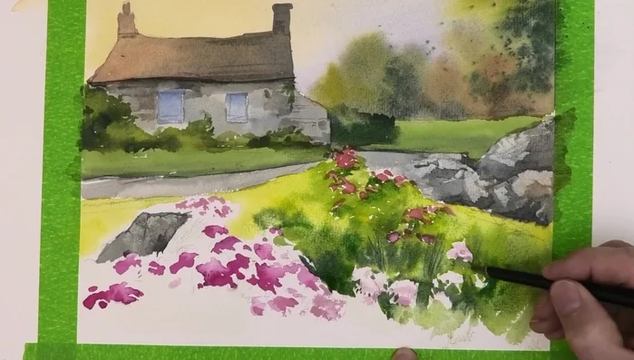 Adding Stem Details (using sharpened wooden end of brush)