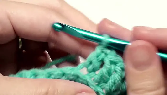 Skip two stitches and work a double crochet in the next nine back loops.