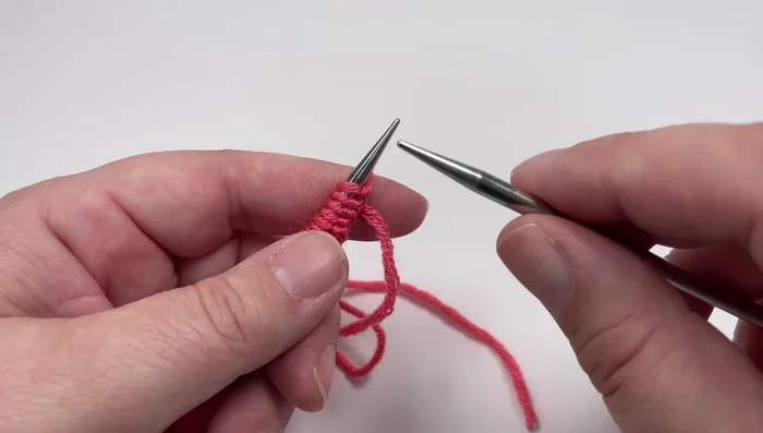 Knit the bottom garter stitch border (15 rows, all knit stitches except the last stitch of each row, which is slipped purlwise with yarn in front).