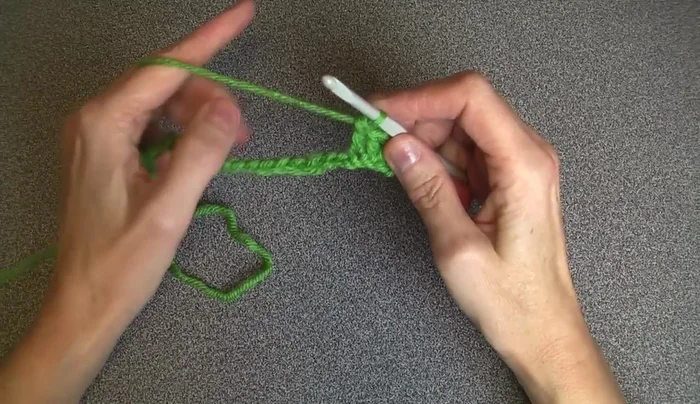 Continue double crocheting across the row.