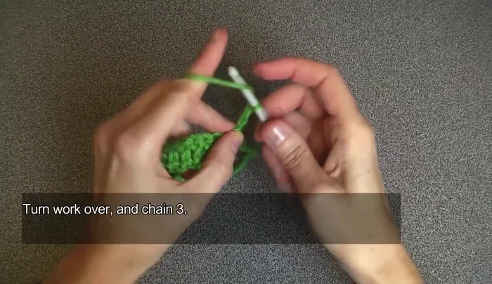 Repeat steps 5 and 6 for a total of 14 rows of green yarn.