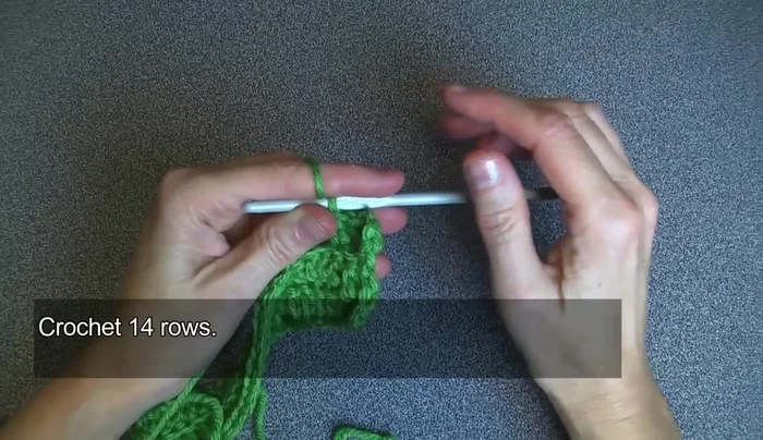 Repeat steps 5 and 6 for a total of 14 rows of green yarn.