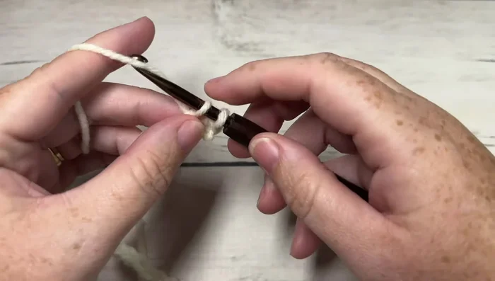 Row 1: Single crochet into the second chain from the hook and then single crochet into each stitch across. Chain 1 and turn.