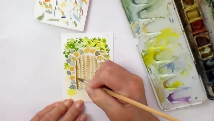 Add darker lines to the left side of the gate planks to emphasize the shadows and wood grain.