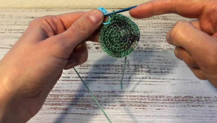 Continue crocheting in the round until the sock measures about 7 inches around.