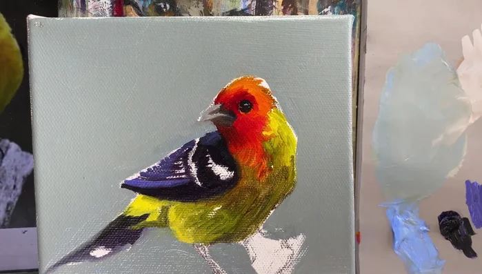 Refine the bird's structure and shape using the background paint.