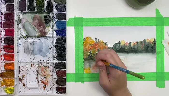 Add highlights: Use white ink to add highlights along the shoreline and in the water.