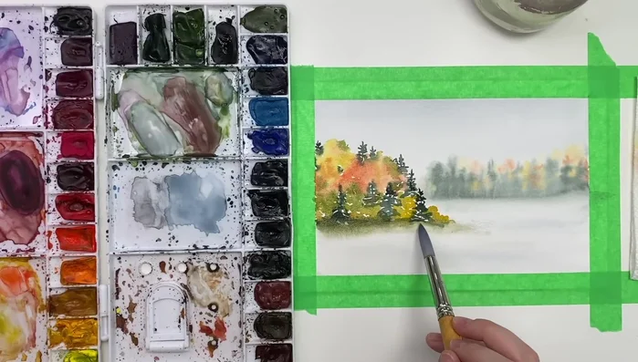 Add water highlights: Use clean water with a smaller brush to create highlights and movement in the water reflection, blending colors as needed.