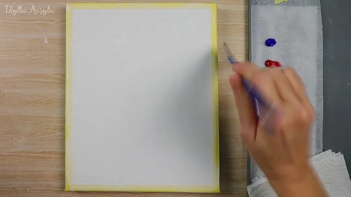 Apply cadmium yellow deep, light pink, and white to the edges of the canvas using a soft fluffy brush.