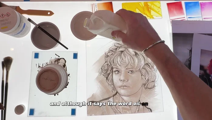 Apply a second shading layer using a water-based oil medium for graduated shading, similar to traditional oil painting.