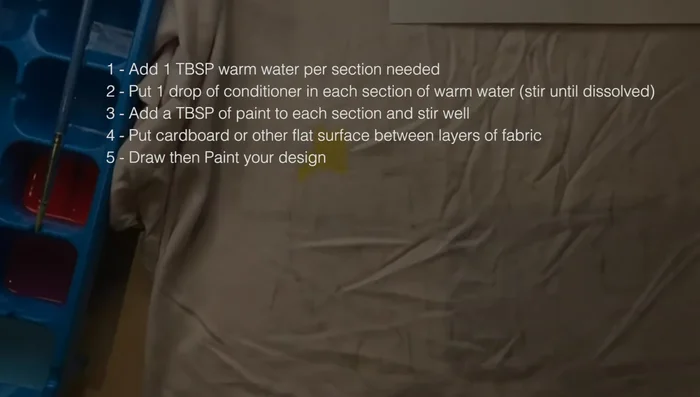 Paint your design onto the fabric using your prepared paint mixture. Apply paint slowly and avoid using too much at once.