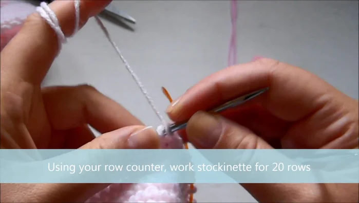 Work the remaining 10 stitches in stocking stitch for 20 rows.