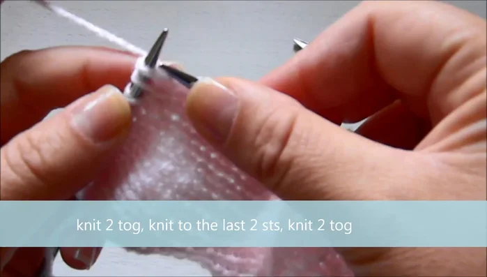 To shape the toe, knit together from the 10 stitches, knit to the last two, knit two together, repeat.
