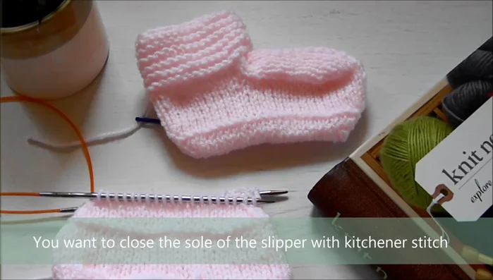 Close the sole using the Kitchener stitch (video link provided).