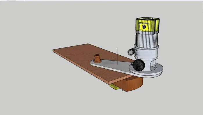 Cut the curve on the top of the outer box using a jig, a flush trim router bit, and a plunge router. Make multiple passes to avoid tear-out.