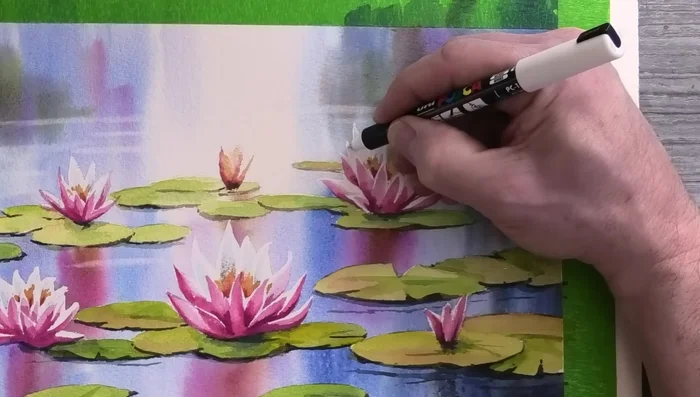 Add final touches and reflections with soft pastels, smudging for a natural look.