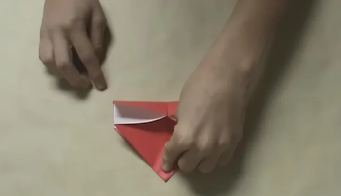 Fold the top tip down to the bottom tip. Open up the little pockets slightly to create 3D flaps.