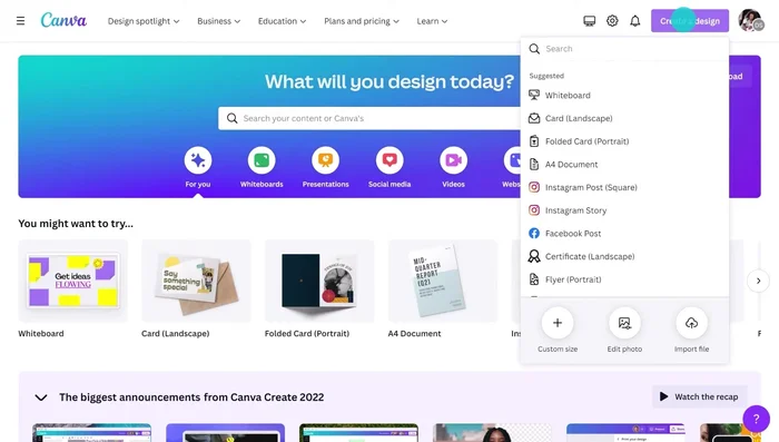 Create a design and select a portrait layout.