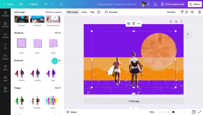 Apply photo effects to match the color palette.