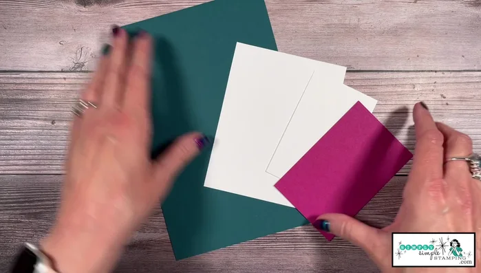 Prepare cardstock (Method 2): Use Pretty Peacock and Berry Burst cardstock, following the same measurements as Method 1. No embossing needed for this method.