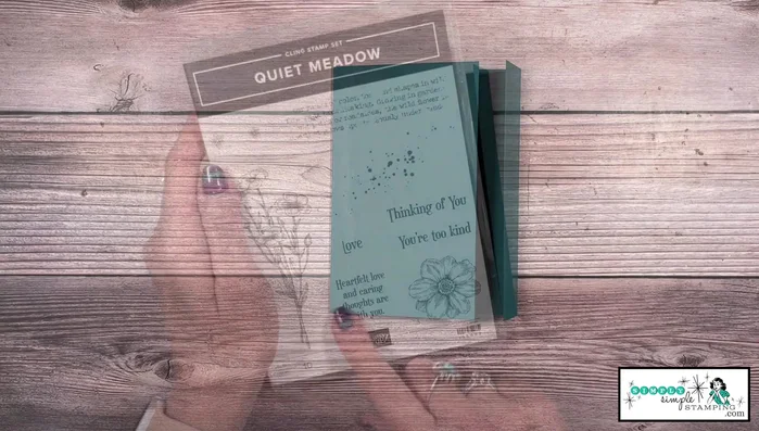 Stamp the background (Method 2): Use the Quiet Meadow stamp set. Stamp a background pattern and add speckle. Use copy paper to prevent ink bleeding.