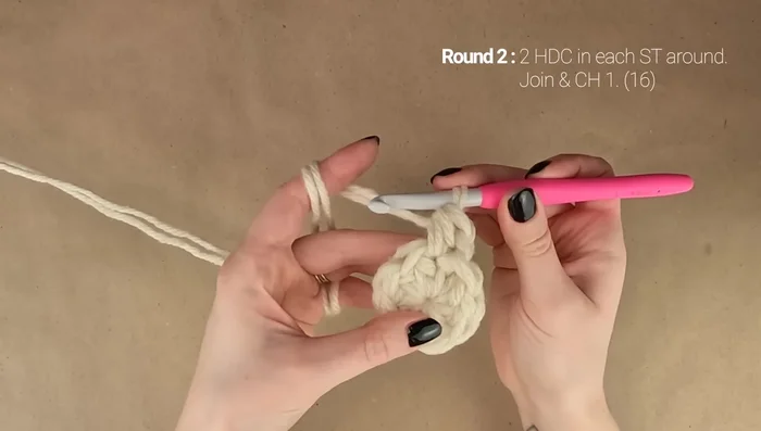 Round 3: *1 hdc, 2 hdc in next stitch*; repeat around (24 stitches total).