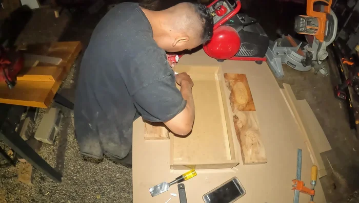 Pour and mix the epoxy resin with desired color pigments.