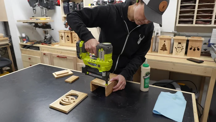 Assemble the lantern using glue and/or brads nails; press-fit the bottom, glue the lid and visually center it.