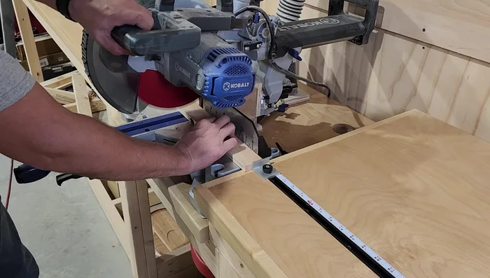 Cut the strips to the desired lengths using a miter saw (dimensions are provided in the linked plans).