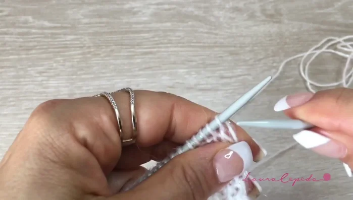 Continue knitting/purling in pattern until the foot section is complete.