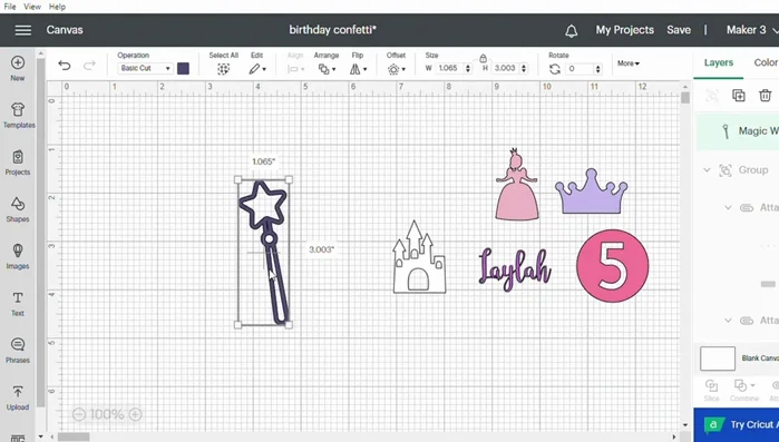 Size your confetti pieces. The video uses approximately 1.5 inches in height as an example.