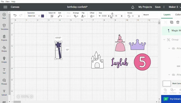 Size your confetti pieces. The video uses approximately 1.5 inches in height as an example.