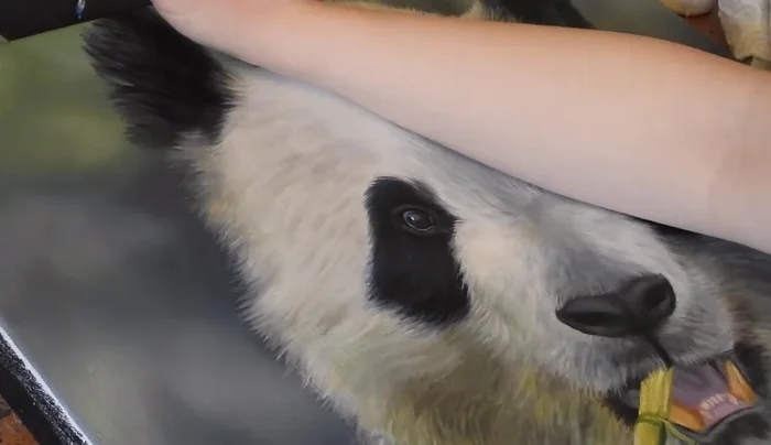 Building lighter fur: Using an angled brush and an off-white color (toned down with titanium buff), create layered fur strokes, varying each stroke direction for realism.