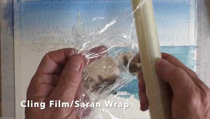 Use dry brushing with Sepia to create darker values in the rocks.