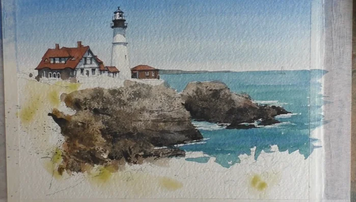 Use the brush end to score and scratch into the paper for dark lines.