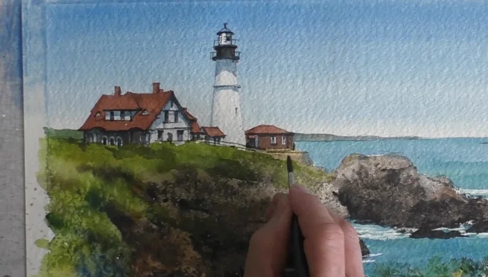 Use a beige pastel pencil for light sections of the fence and beach.