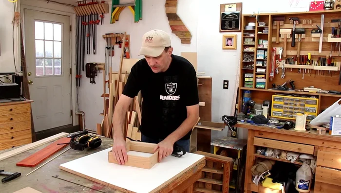 Glue the top and bottom panels, ensuring the cherry veneer is on the outside of the bottom.