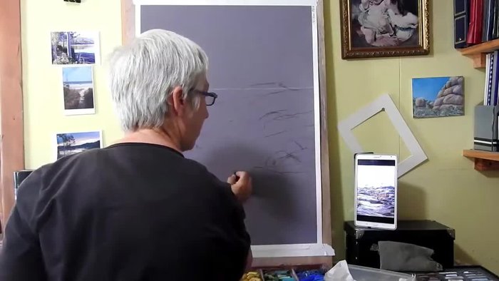 Blocking in the general shapes of the rocks. Don't worry about exact duplication of the reference material.