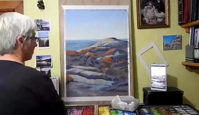 Building up rock forms by adding more colors and modeling the roundness and smoothness of the rocks. Establish shadowed and brightly lit areas.