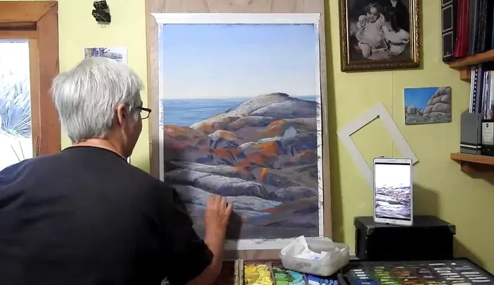 Building up rock forms by adding more colors and modeling the roundness and smoothness of the rocks. Establish shadowed and brightly lit areas.