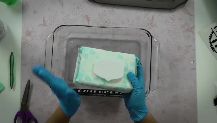 Carefully wipe away remaining etching cream with baby wipes, avoiding excessive rubbing on the glass.